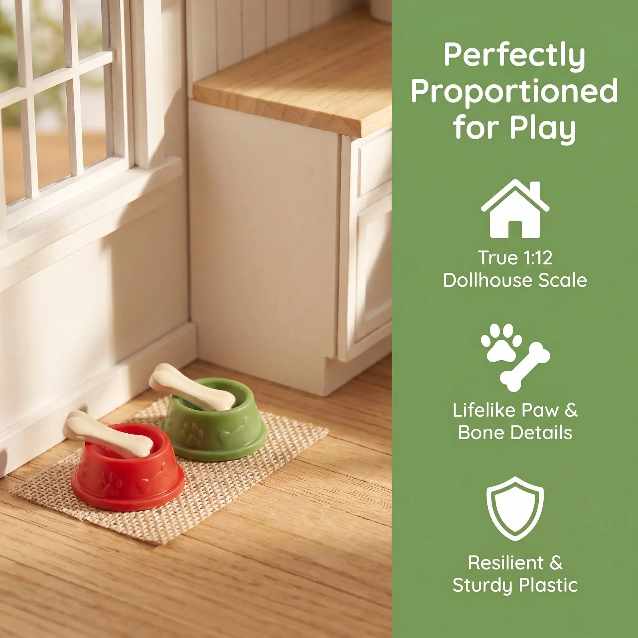 Miniature Dog Food Bowls 2 Sets Realistic Dollhouse Pet Feeding Accessories for Tiny Plastic Animals