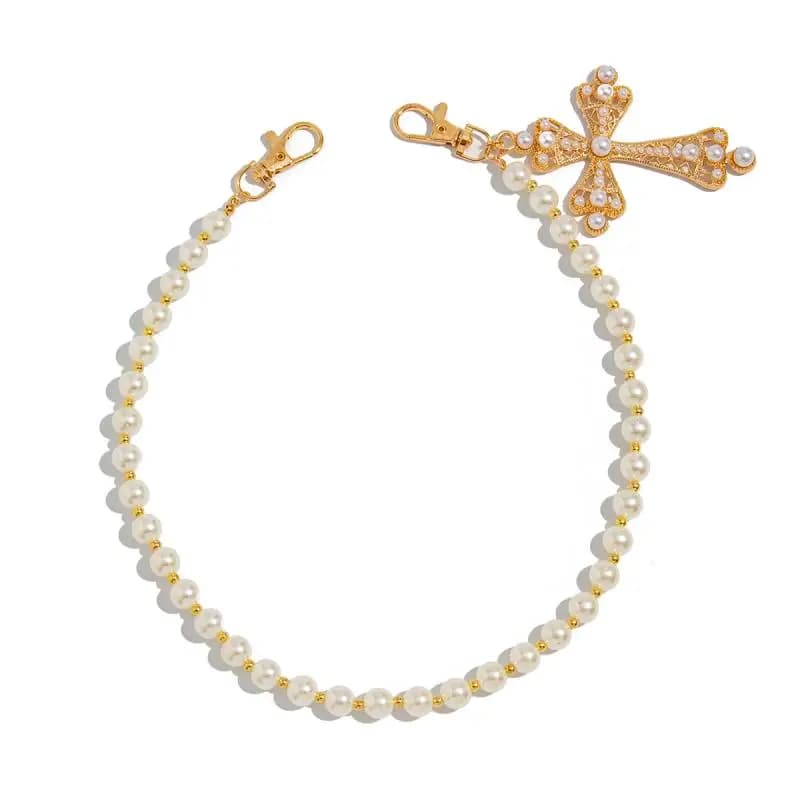 2025 Trendy Punk Cross Imitation Pearl Pendant Jeans Chain Men HipHop Rock Pants Waist Belt Wallet Bag Chain Jewelry Accessories