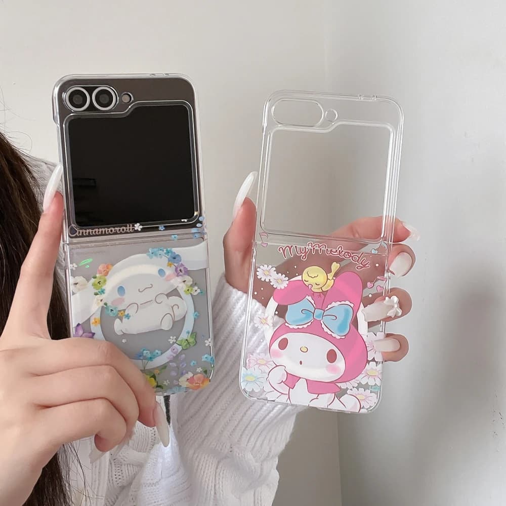 Custodia per telefono con ricarica wireless magnetica Magsafe con simpatici cartoni animati Sanrio Melody Cinnamoroll per Samsung Galaxy Z Flip 7 6 5 Soft Cover