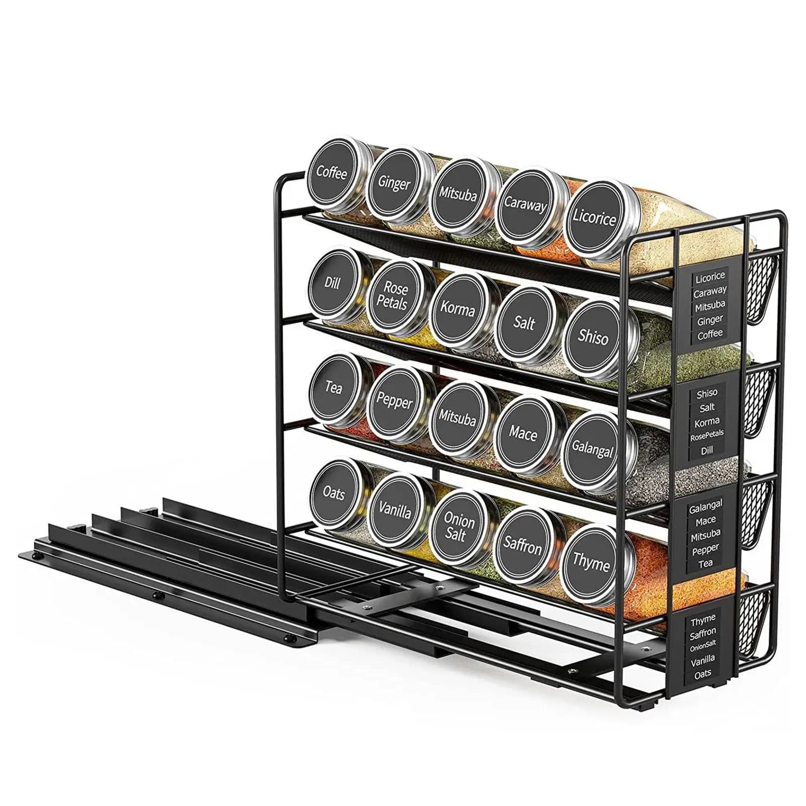 Pull Out Spice Rack Organizer Metal Slide Out 4 Tier Shelf for Kitchen Cabinet Seasoning Storage