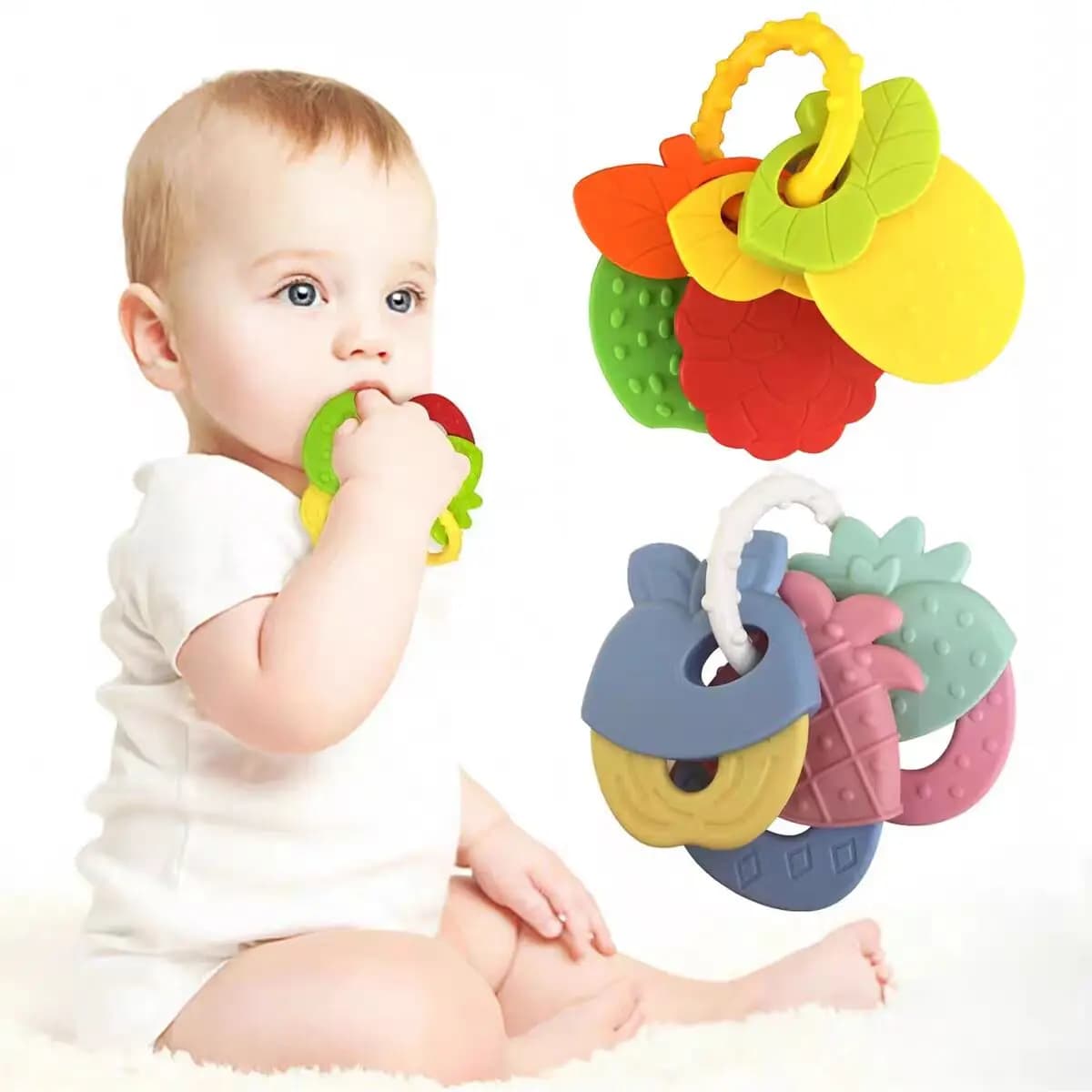 Giocattoli per massaggiagengive per bambini Giocattolo da masticare per neonati Massaggiagengive in silicone alimentare per neonati Sonaglio per lo sviluppo del bambino Giocattolo per la dentizione morbido