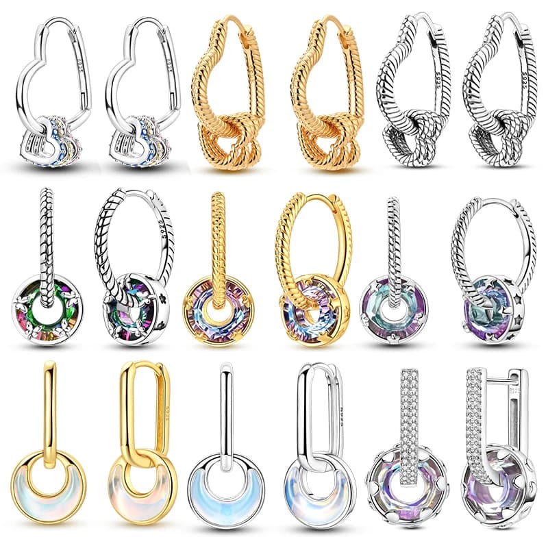 Starlight Crystal Hoop Snake Bone Earrings Original 925 Sterling Silver For Women DIY Fine Birthday Party Jewelry Gifts Hot Sale