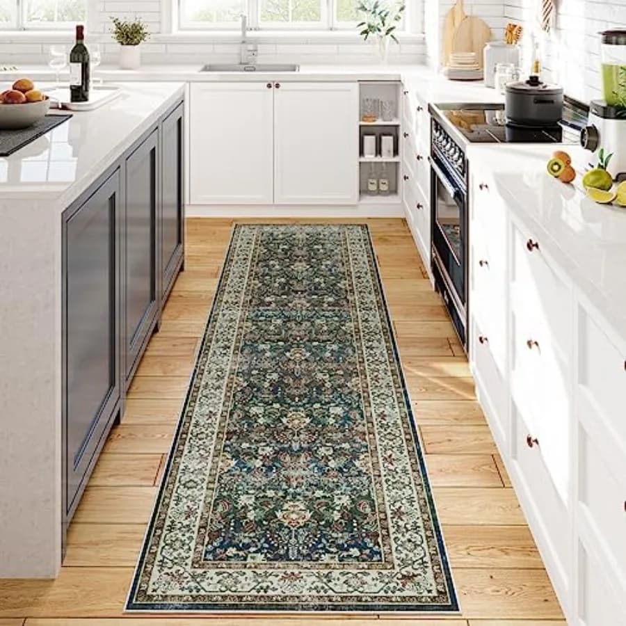 Runner Rug-2x8 Washable aged corridor Runner with eastern medallion Anti-slip kitchen mat resistant to folding stains