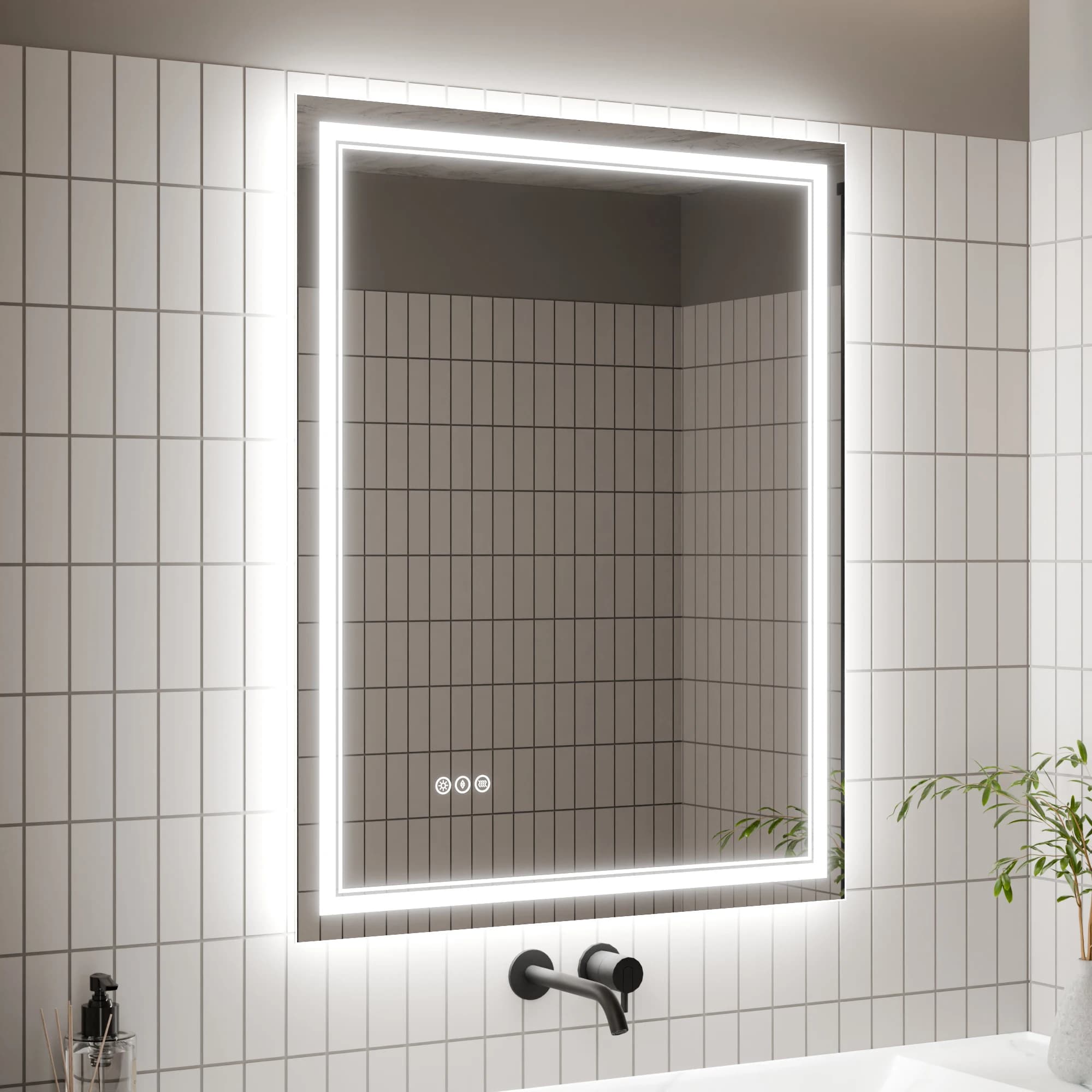Specchio da bagno con luce tricolore temperatura retroilluminato rontlitsia specchio da parete verticale e orizzontale