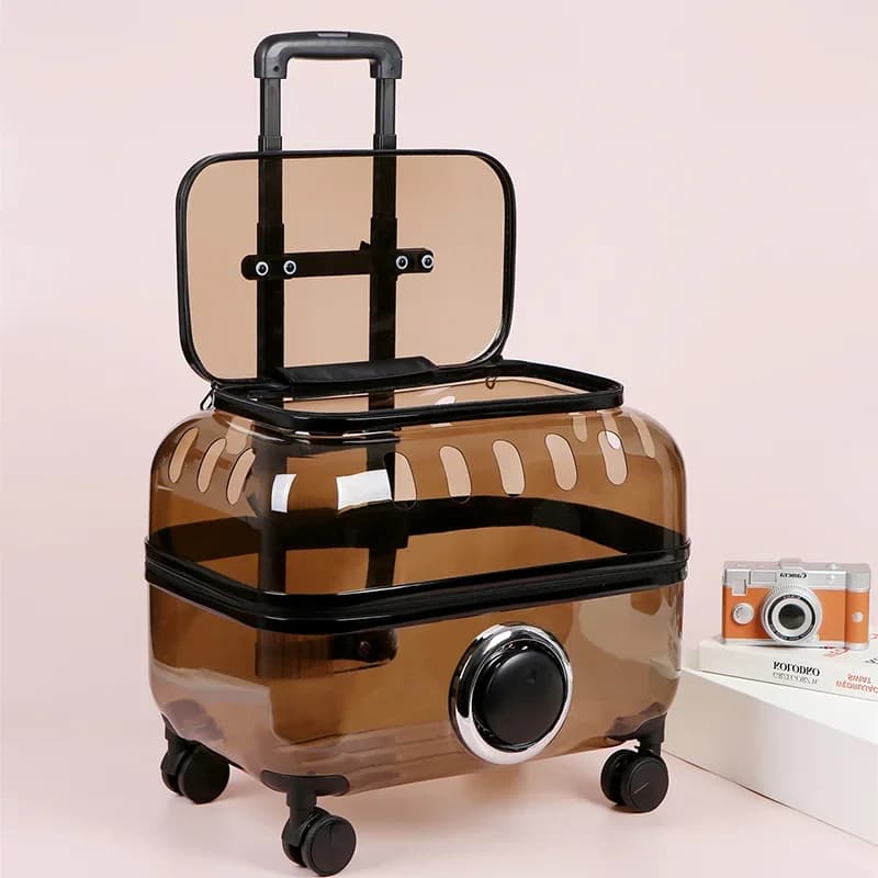 Passeggino per animali trasparente Zaino da trasporto traspirante Custodia da viaggio con rotelle per gatti Borsa per gatti di grande spazio Carrello per cani pieghevole