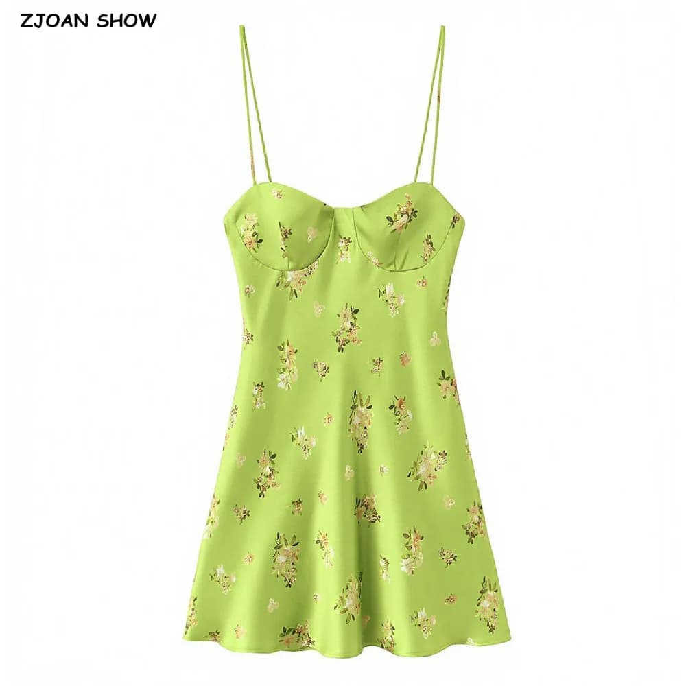 Women's Short Dress French Style Retro Green Fresh with V Neckline, Corset Style, with Posterior Zip, Slim Life and Trapezio skirt - Dress Robe Dresses