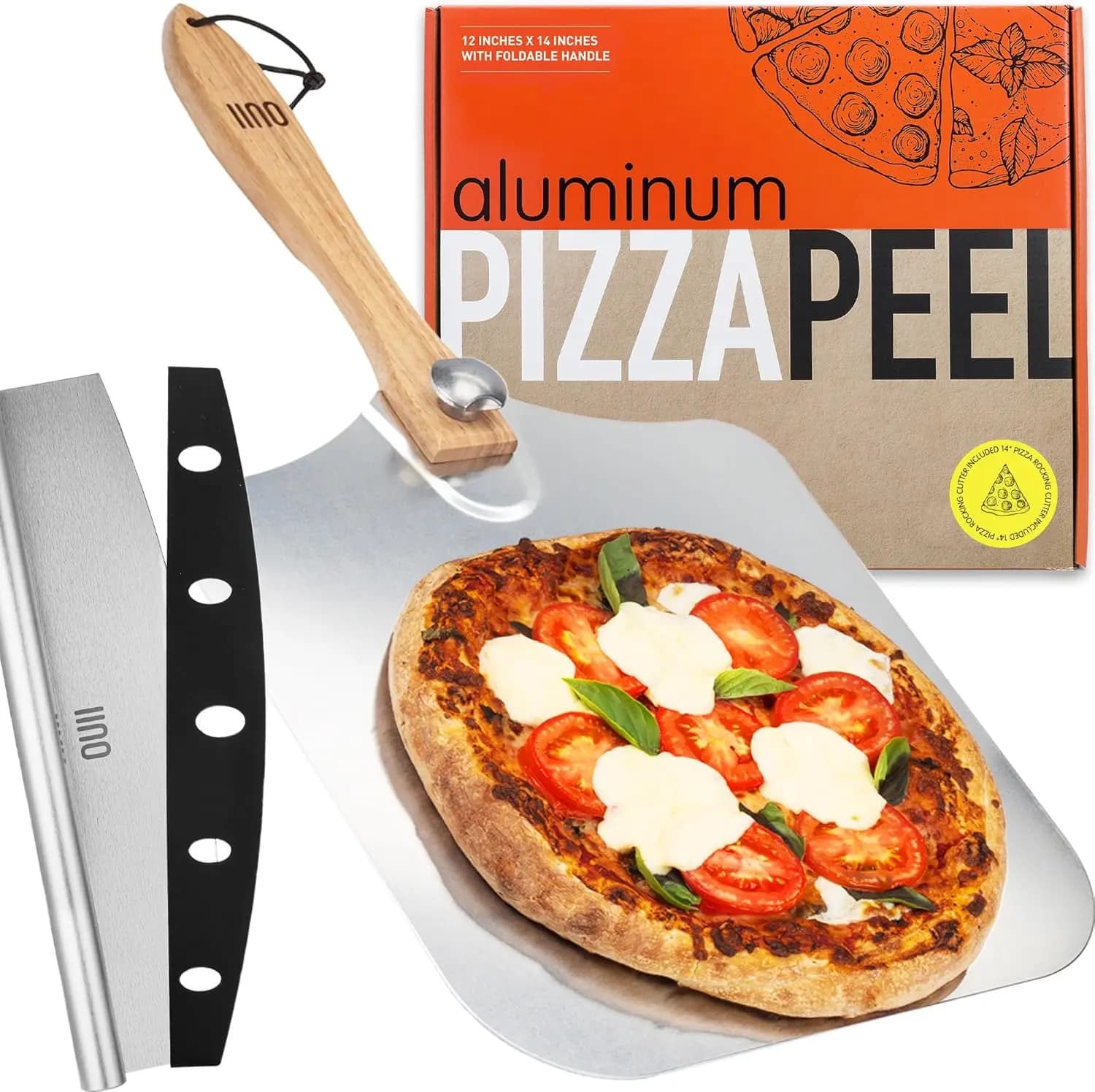 Pala per Pizza in Metallo 12x14 Pollici con Manico Regolabile e Taglierina, Compatibile con Forni Ooni, Blackstone, Gozney