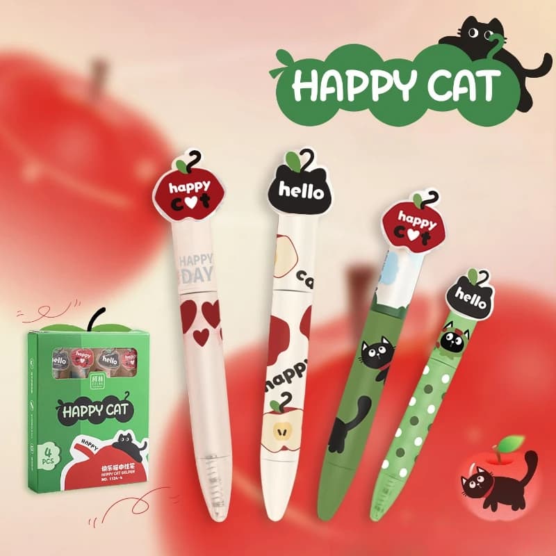 Penna Tascabile Kawai Stationery Happy Cat, Penna Magnetica DIY con Punta Rotante 0.5, Asciugatura Rapida, Pennello ST Nero, Forniture per Ufficio e Scuola