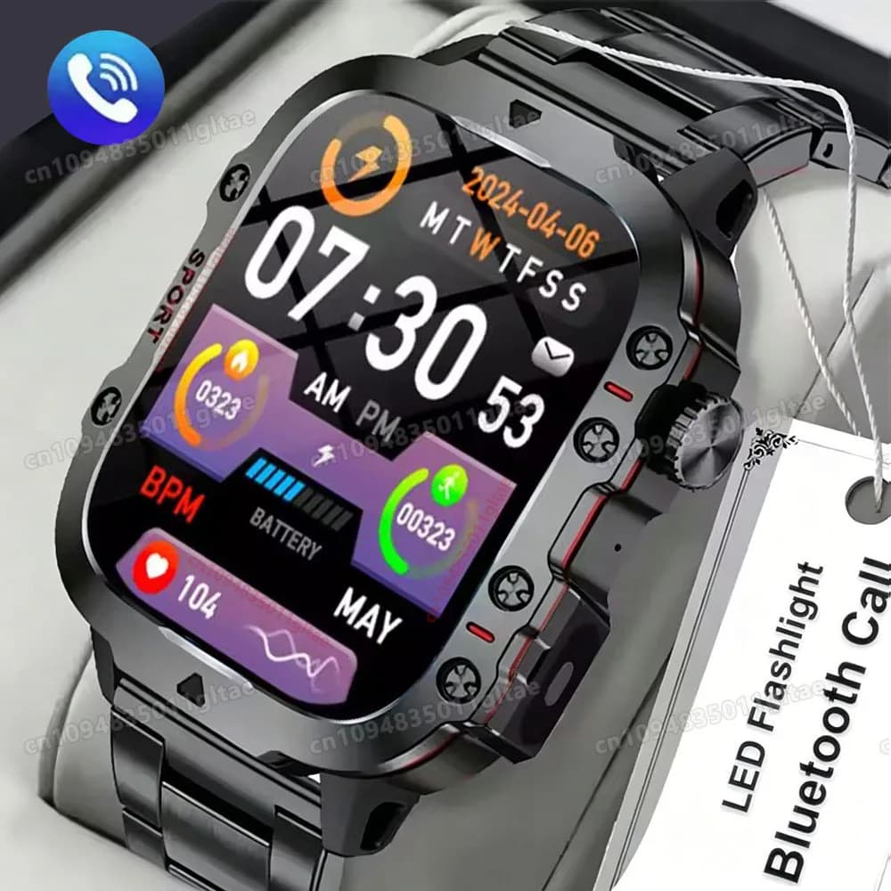 Nuovo Smartwatch Uomo 2026 con Chiamata Bluetooth HD, Monitoraggio Sonno e Frequenza Cardiaca, Torcia LED Esterna, Impermeabile, per Sport