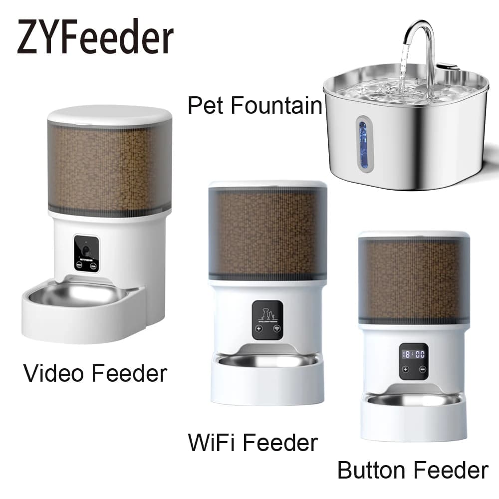 Pulsante intelligente WIFI APP Video Alimentatore per animali domestici Distributore automatico di cibo per cani per gatti Ciotola in acciaio inossidabile temporizzata, alimentatore per animali domestici da 4 litri Fontana da 2,2 litri