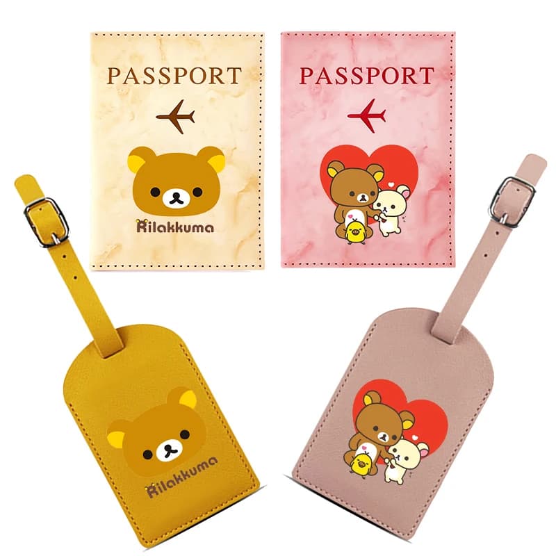 Rilakkuma Travel Essentials: RFID-Blocking Passport Holder + Leather Luggage Tag Set Women Men Ticket Protective Accessories