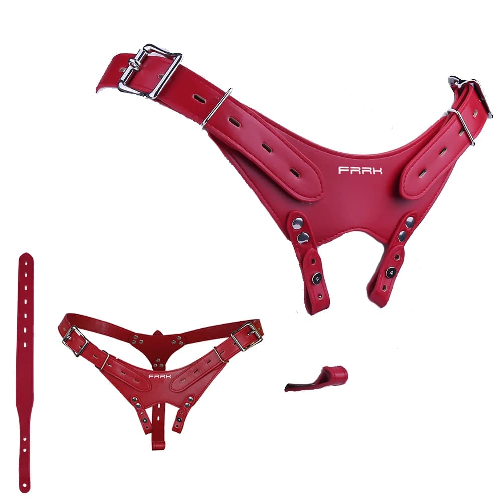 ORALSX Gabbia di castità maschile in pelle PU, accessorio con cintura di contenimento regolabile per gabbia per pene in metallo, cinture intime, giocattoli sessuali per uomo