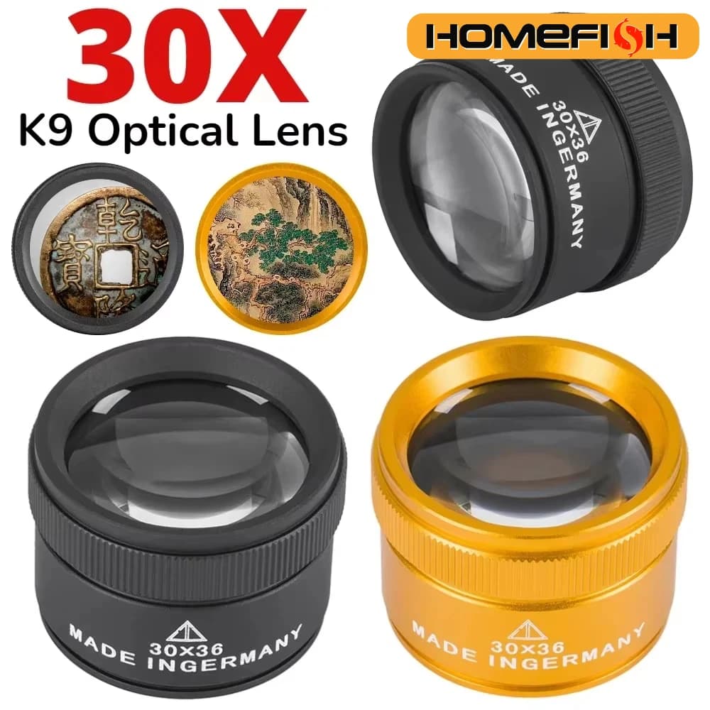 Magnifying glass 30X 36mm Optical lens K9 Portable lens for jewelry inspection with clock coins stamps