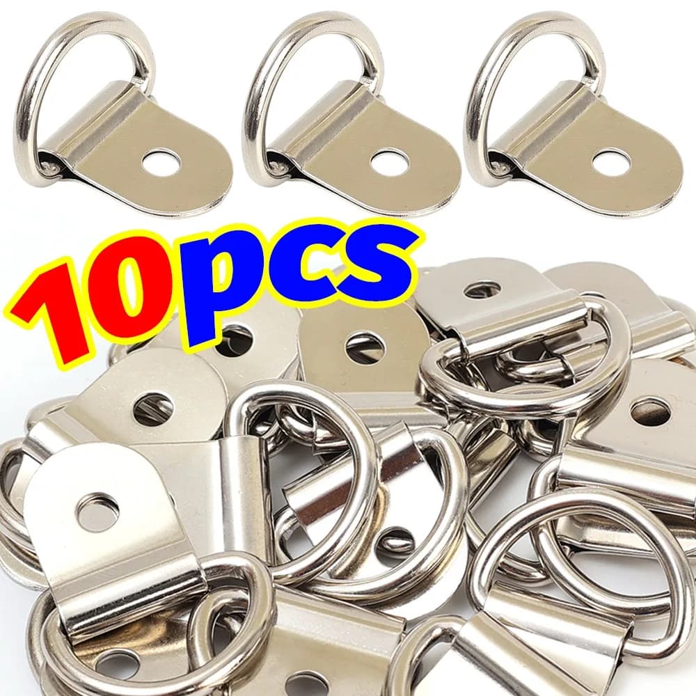 10pcs D-Shaped Car Pull Ring Hooks Heavy Duty Rust-Resistant Silver Fixed Anchor for Truck Trailer RV Boat Securing Cargo Towing