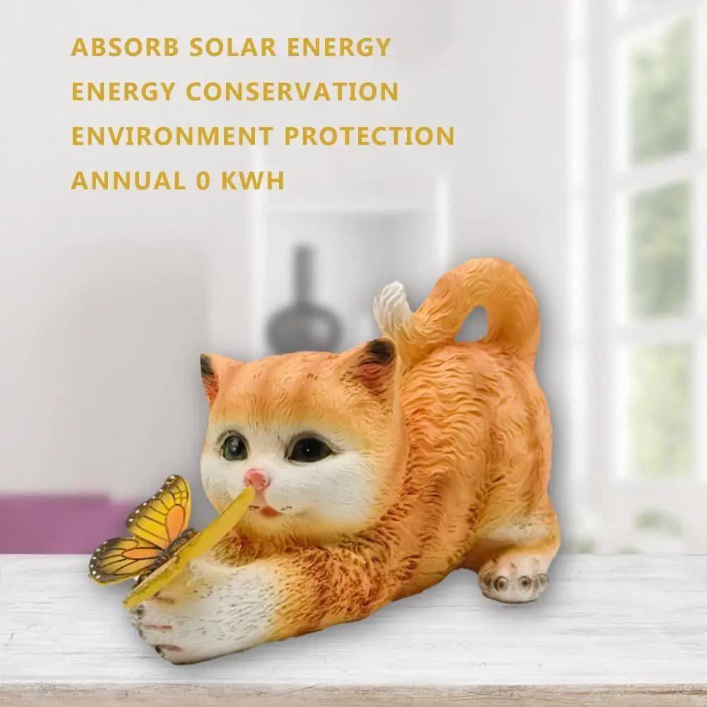 Statua Solare da Giardino a Forma di Gatto, Graziosa Figurina di Gatto e Farfalla, Regalo di Inaugurazione Casa, Ornamento Solare da Giardino per Cortile e Patio