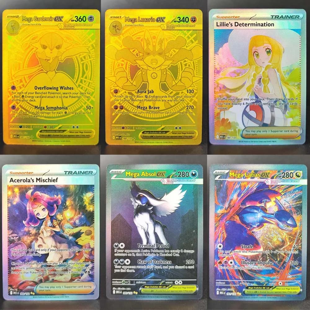Self Made Proxy PTCG Inglese Mega Lucario Gardevoir Latias ex Lillie ME01 Mega Evolution Collezione di hobby Flash Card Toy
