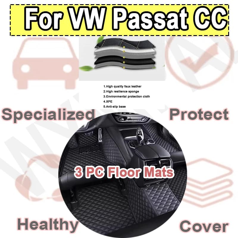 Luxury Car Car Mats for VW VW Passat CC 2008 ~ 2016 Car Interior Car Mats Car Mats Luxury Leather Mats Car Accessories