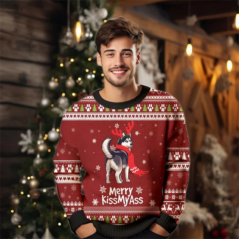 Felpa per cani da compagnia con stampa 3D di buon Natale per uomo Felpe con cappuccio modello Bulldog divertente Casual Harajuku Top larghi Girocollo Pullover