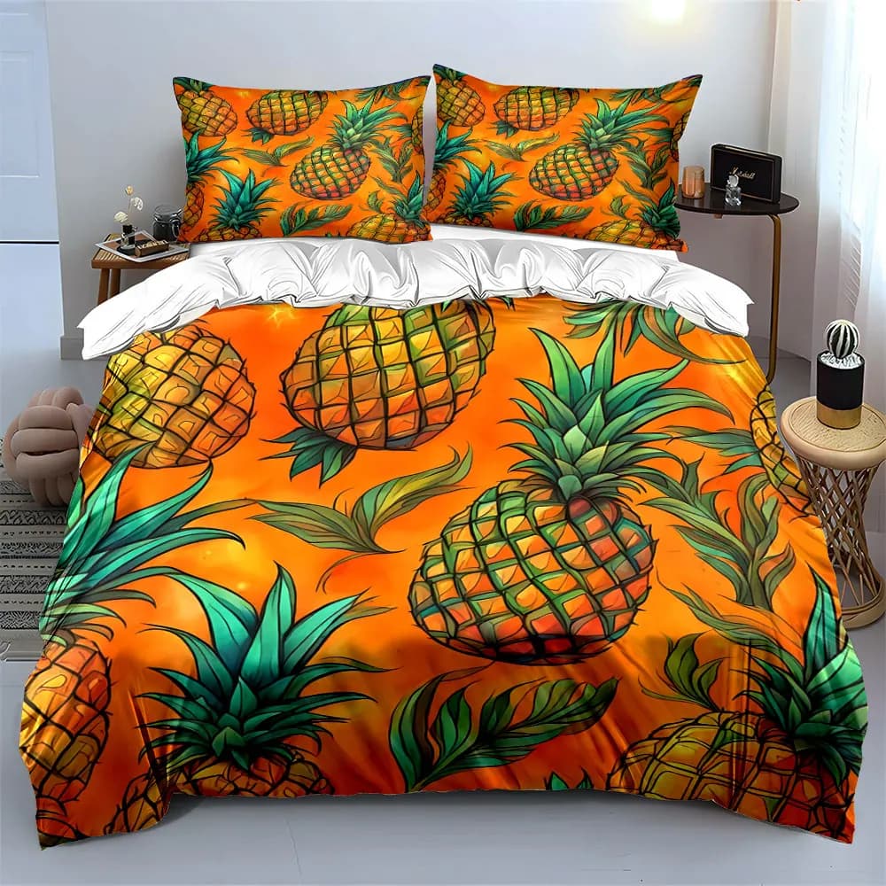 Set Decorativo a Tema Ananas: Set Biancheria da Letto con 1 Copripiumino e 2 Federe, Singolo, Matrimoniale, King, Queen, Idea Regalo