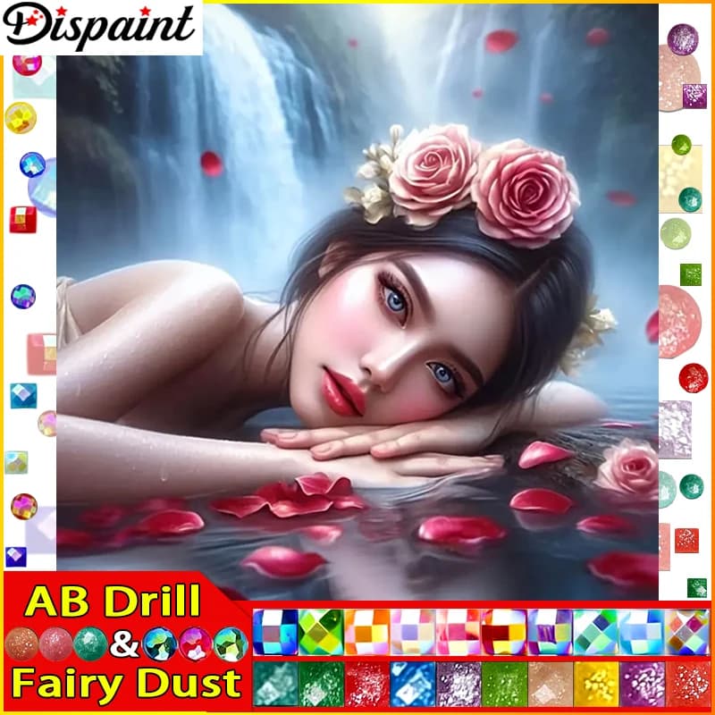 Dispaint Fairy Dust AB trapano quadrato/rotondo 5D pittura diamante fai da te "donna River Flower" ricamo punto croce strass pieno