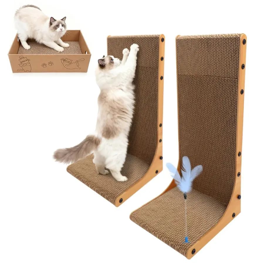 Tiragraffi, tiragraffi 3 in 1 per gatti da interno, tiragraffi per gatti a forma di L da 2 pezzi da 22 pollici con tiragraffi in scatola di cartone da 1 pezzo, gatti