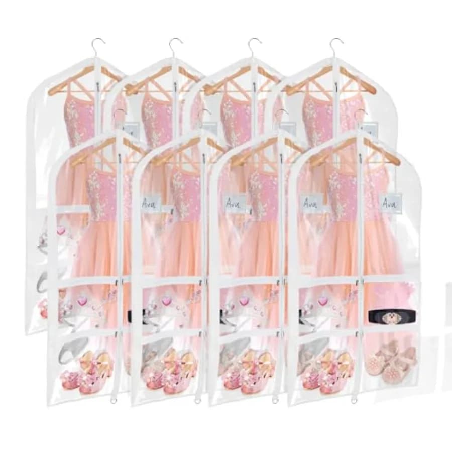 Borsa porta abiti trasparente in PVC da 40 pollici per costumi da ballo con 4 tasche trasparenti medie con cerniera e 1 tasca posteriore grande con cerniera - 8