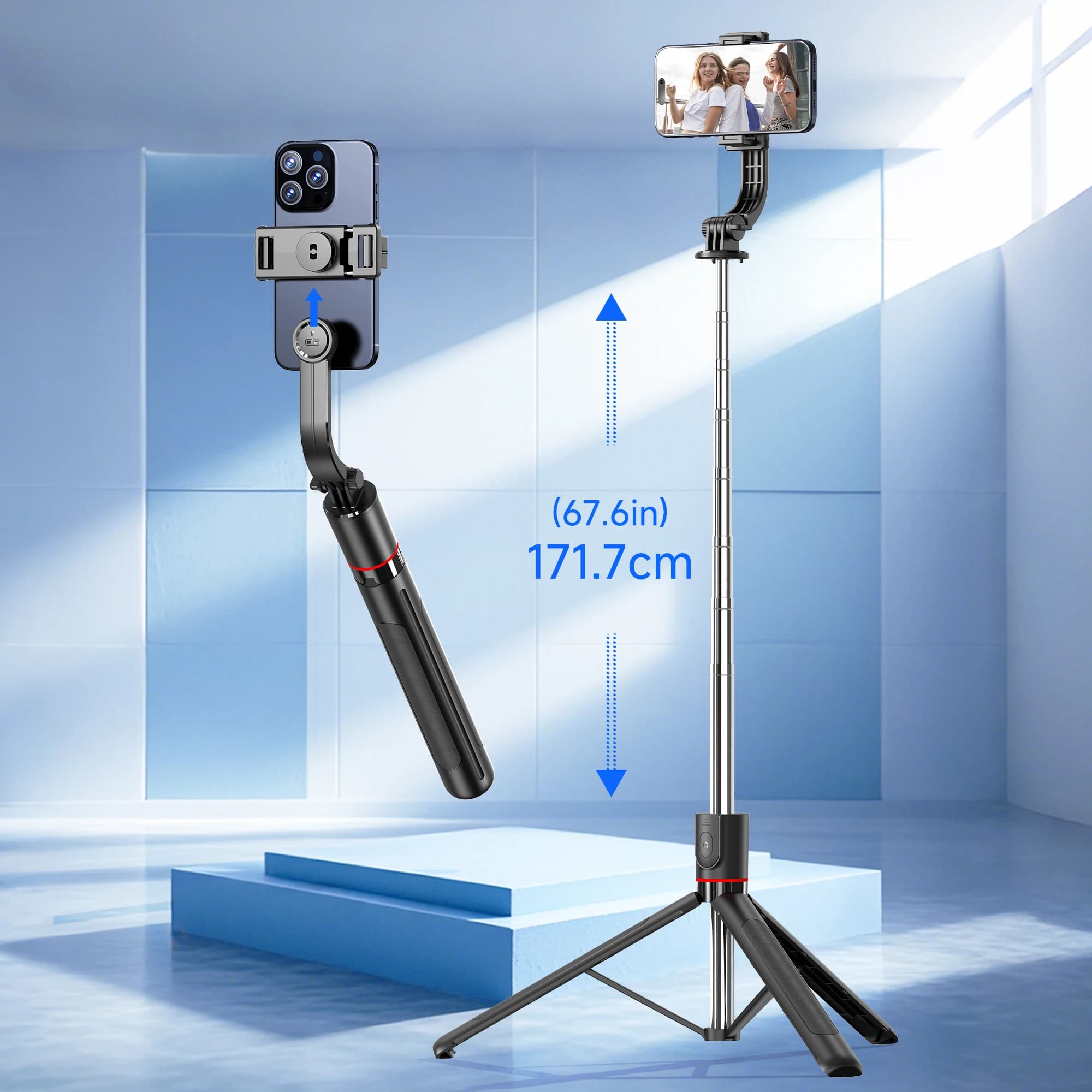 F15 con Telecomando Wireless, Asta Selfie da 68 Pollici, Supporto da Tavolo per Smartphone iPhone e Android, Treppiede per Riprese e Vlog