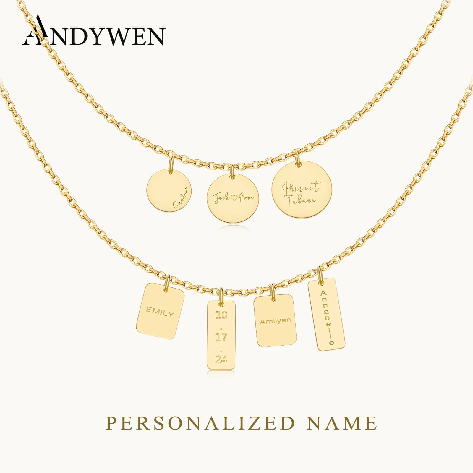 ANDYWEN Collana con ciondolo con lettera incisa con nome personalizzato in argento sterling 925, regalo di compleanno, San Valentino, gioielli per anniversario