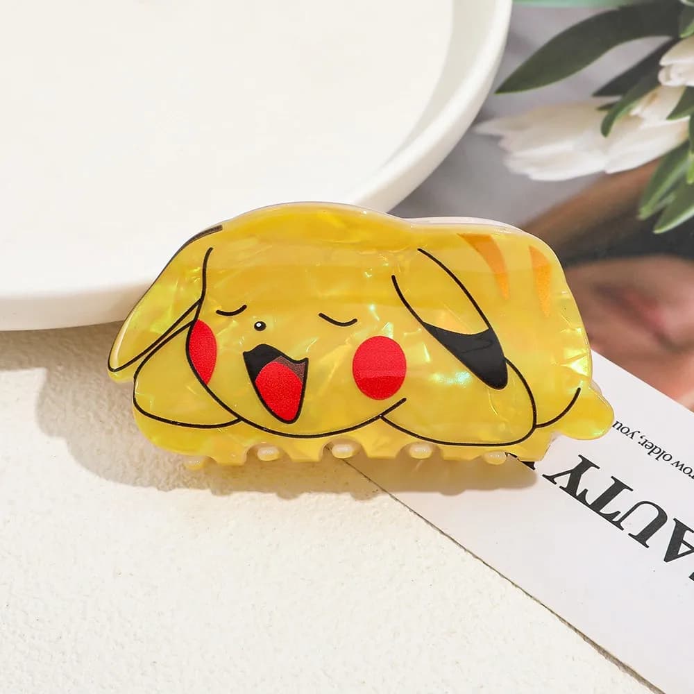 Cartoon Pokemon Pikachu Grab Clip Transparent Yellow Shell Texture Clip Sweet Women Back Hair Fixing Ornament