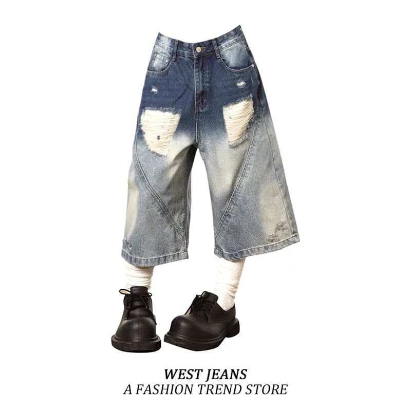 ZHIZOU Jeans Women's Shorts Abi American Hole Jorts Style Kpop Years 2000 Aesthetic Baddie Gyaru Denim Grunge Y2k Japanese New