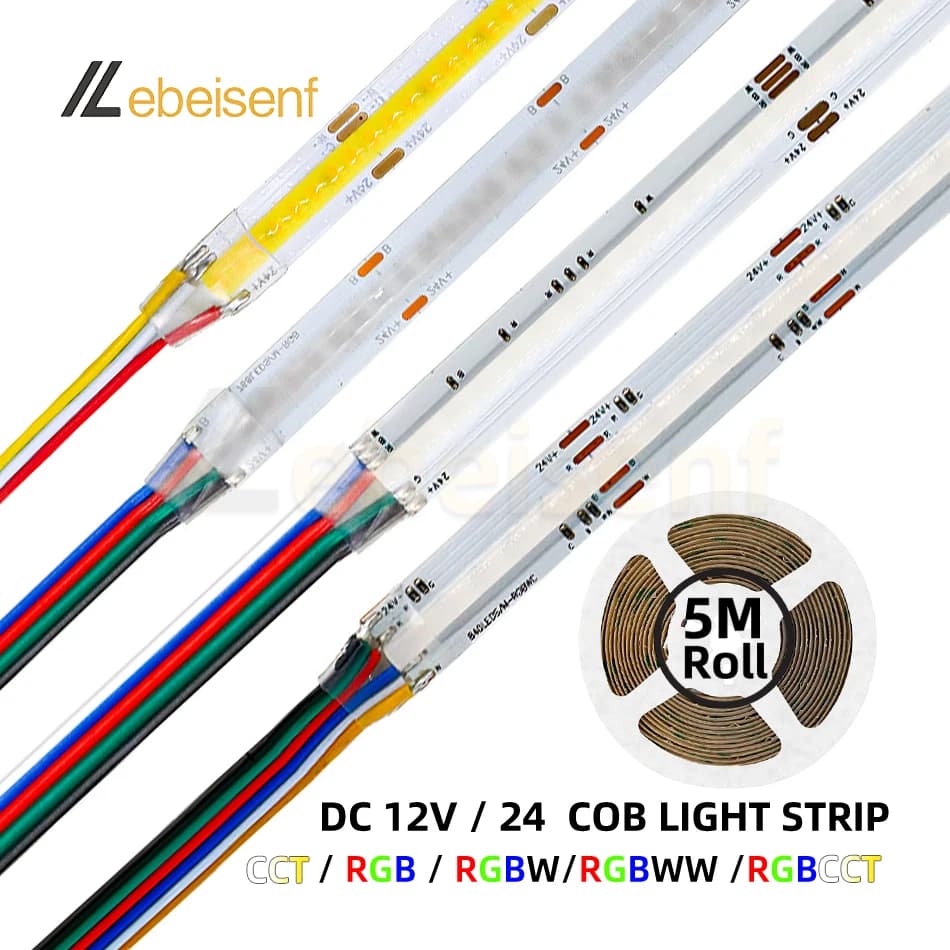 5 M/lotto COB RGBCCT RGBCW RGBW RGBWW RGB CCT HA CONDOTTO LA Luce di Striscia DC 12V 24V Evidenziare FOB Nastro Flessibile lampada da barra per la decorazione della stanza interna