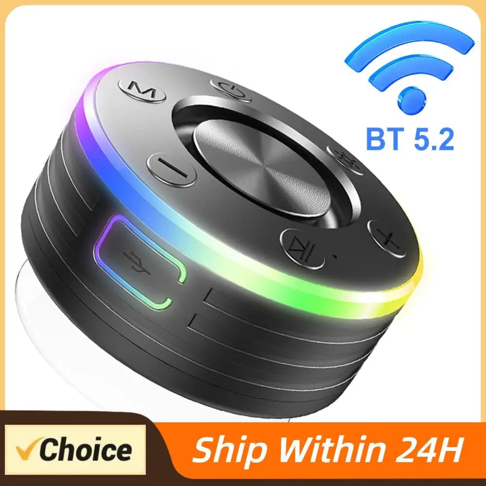 Altoparlante da doccia impermeabile con microfono integrato, compatibile con Bluetooth 5.2, mini altoparlante stereo subwoofer per feste/esterni/bagno/viaggi