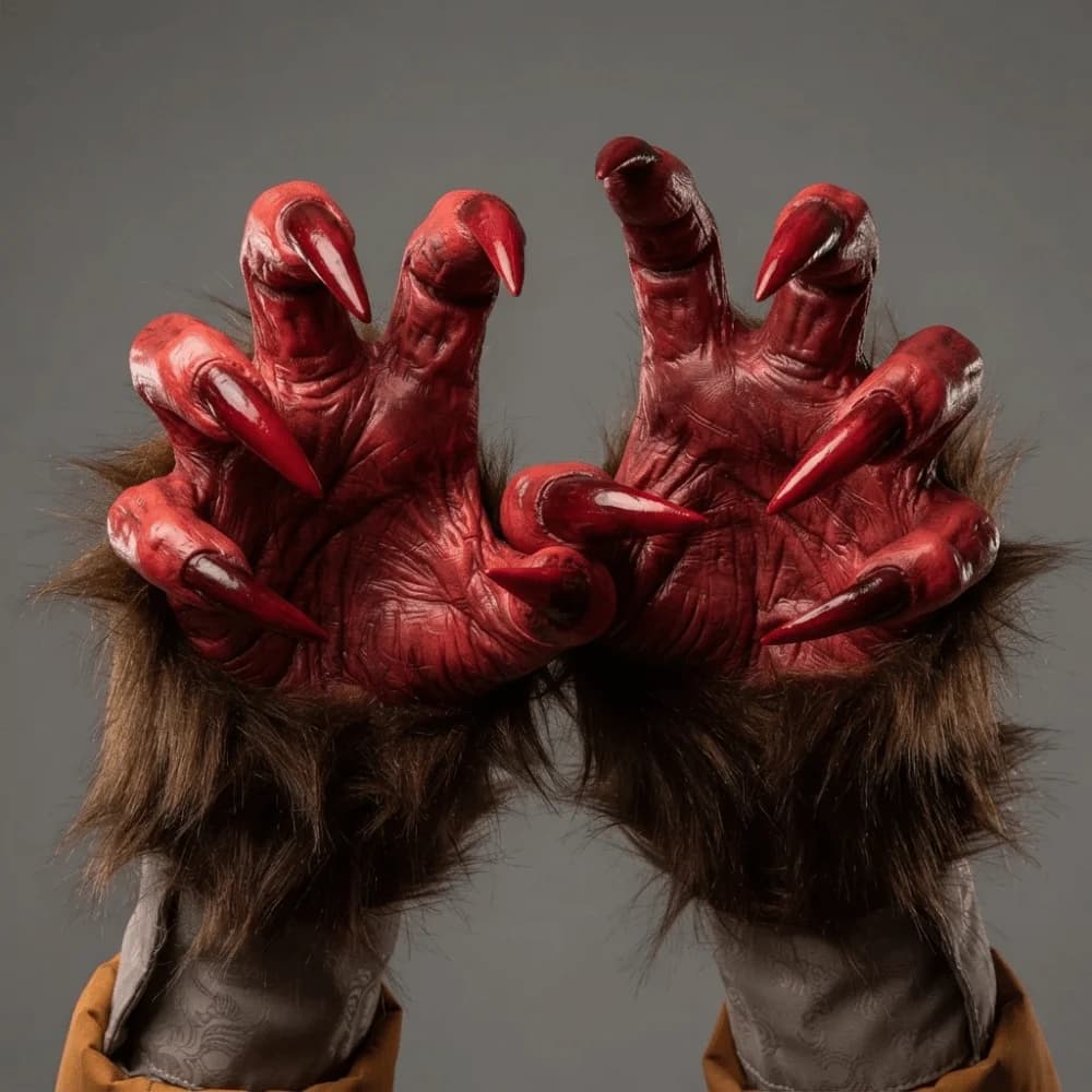 Party Props Creepy Halloween Gloves Realistic Flexible Werewolf Hands Long-nailed Textured Cosplay Mittens Festivals