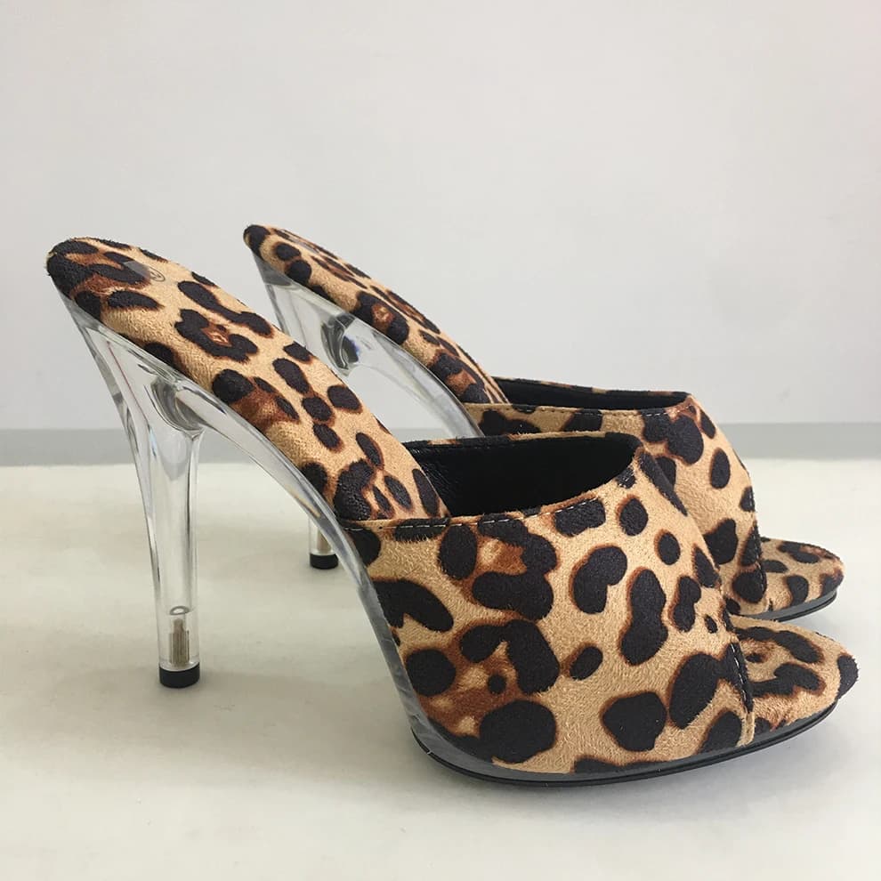 Pantofole da donna Tacco trasparente Argento Rosa Scivoli bianchi Pantofole Sandali da esterno con tacco alto in pelle scamosciata leopardata Taglia 45
