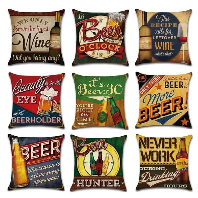 Beer Wine Retro Style Cushion Cover Home Textiles Decorative Throw Pillow Case Party Bar Sofa Seat Cushion Cover Pillowcase