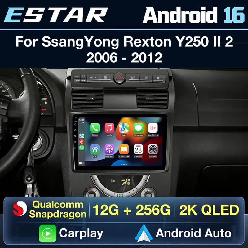Autoradio Multimediale Wireless Carplay Android 16 per SsangYong Rexton Y250 II 2 2006-2012 con RDS DSP 4G LTE QLED GPS BT WIFI 2din