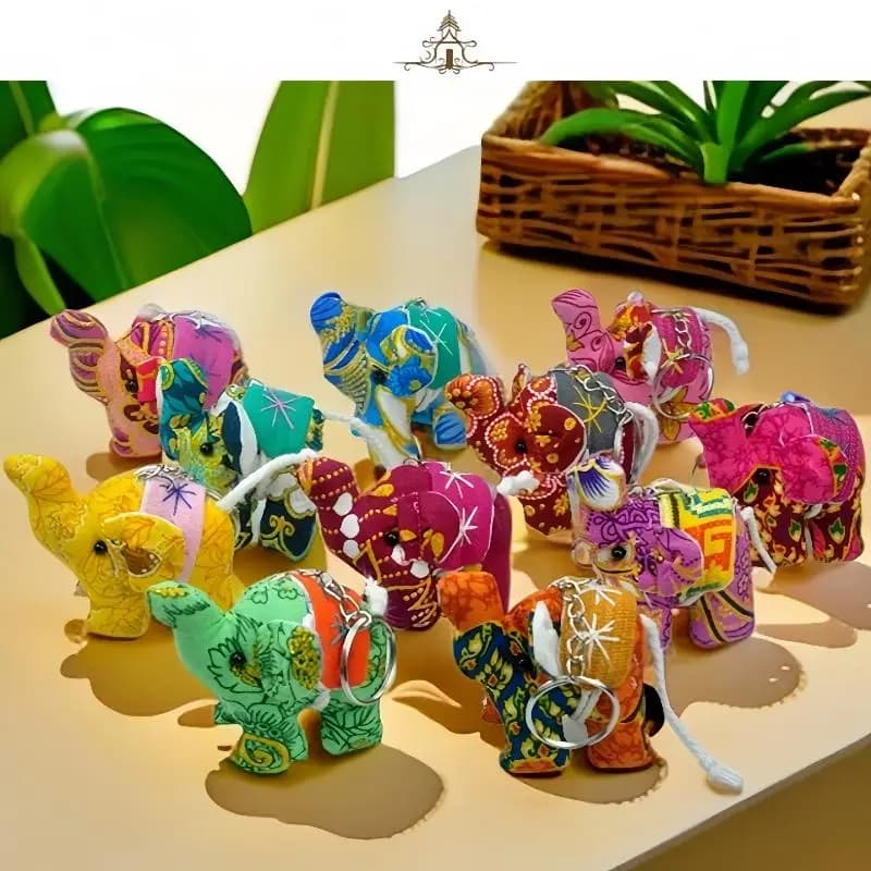 Thailand Cloth Elephant Pattern Keychain DIY Home Office Hanging Decorative Bag Pendant Wind Chimes Ornament