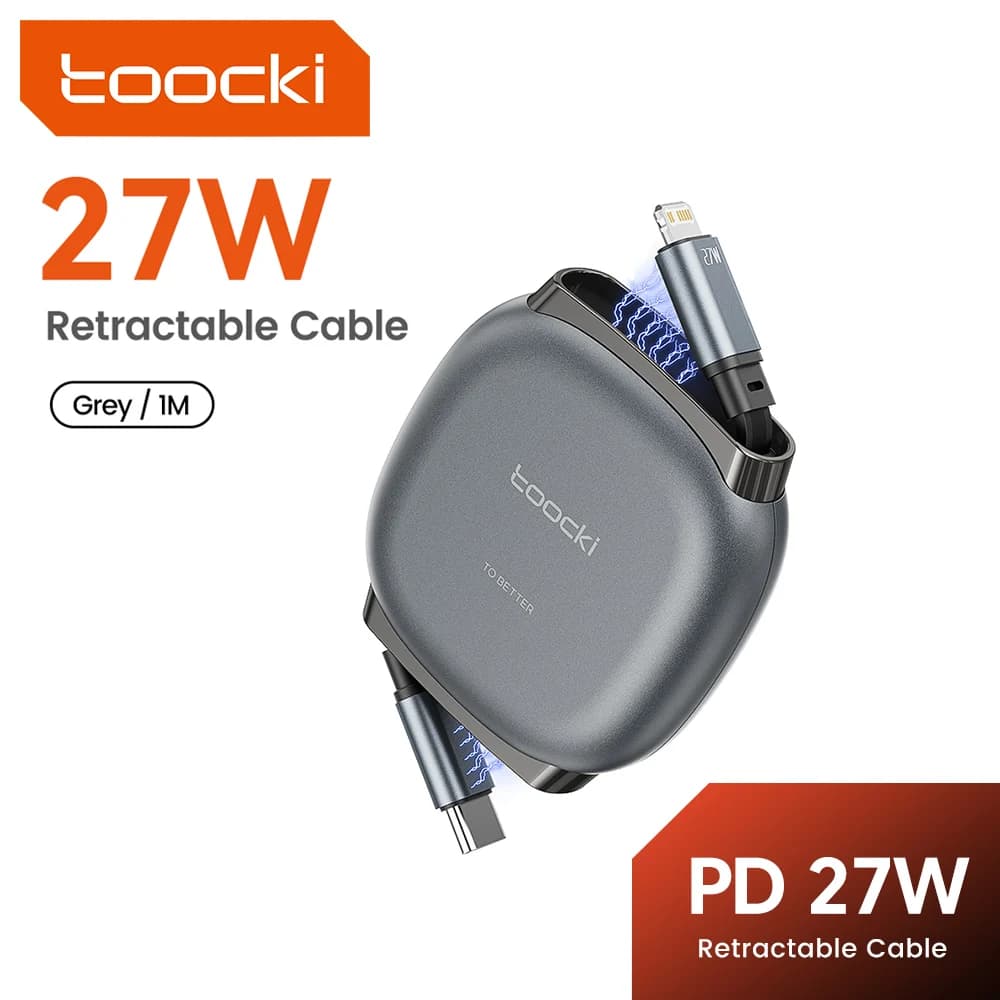 Toocki 27W Smooth Retractable USB C to Lightning Cable Fast Charging for iPhone14 13 Pro Max iPad Magnetic TPE Flat iP Data Cord