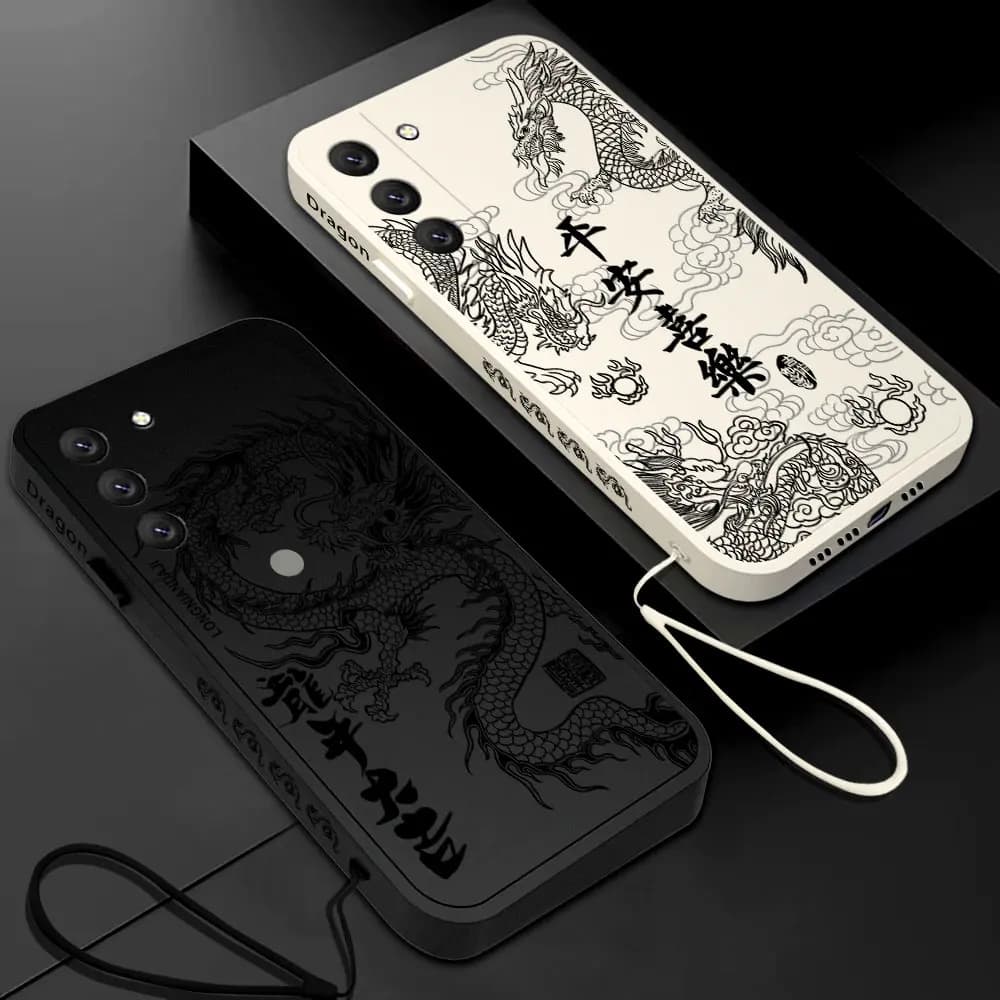 Moda Nero Cina Drago Cassa Del Telefono Per Xiaomi Poco M5 X5 F5 F4 X4 M4 F3 X3 M3 F2 GT Pro C40 C31 4G 5G Copertura Con Cinghia Da Mano