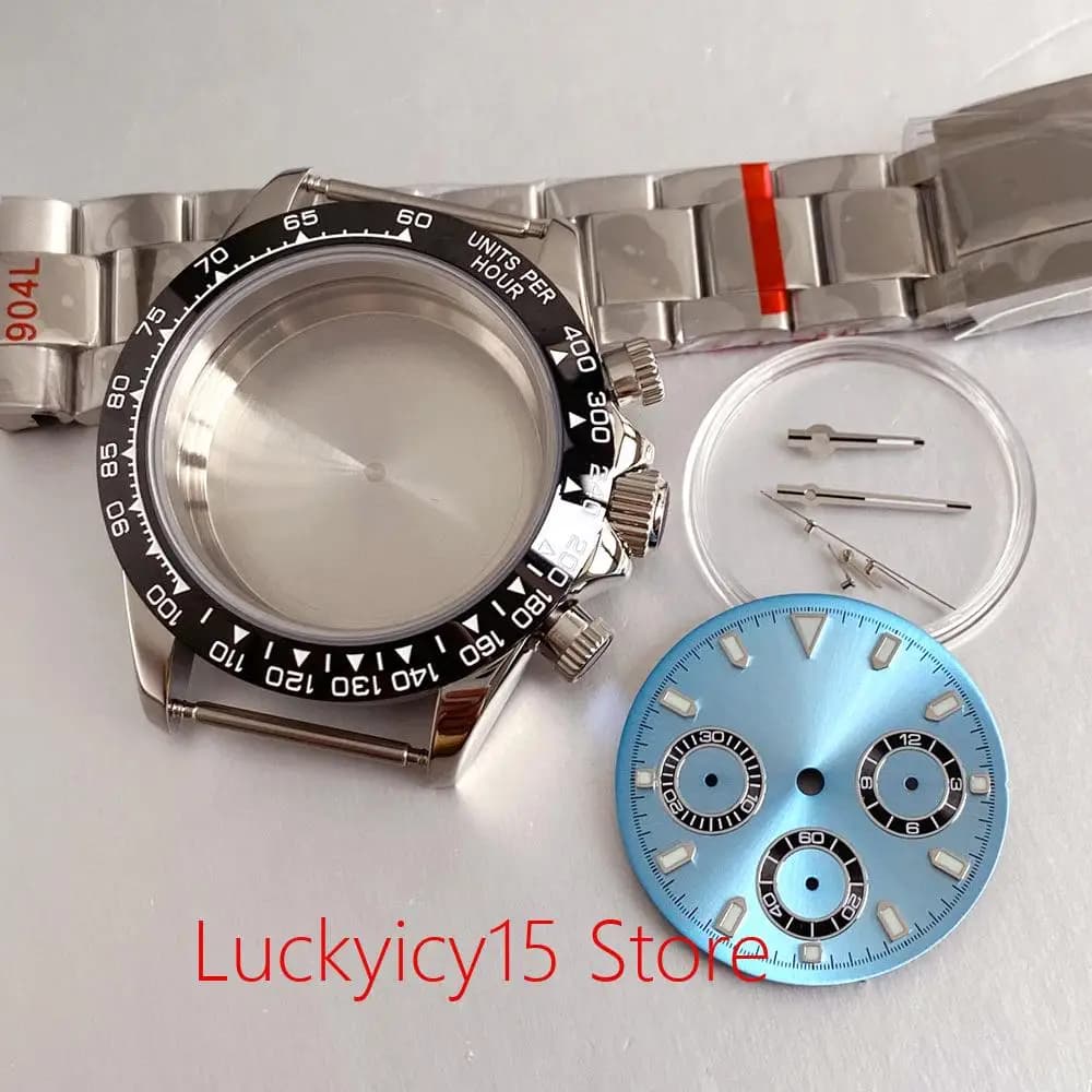 Cassa per orologio Tandorio 39mm in acciaio con quadrante per orologio da polso al quarzo VK63, vetro zaffiro, lancette, quadrante, ricambi per orologi da uomo