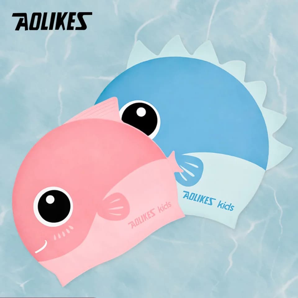 AOLIKES new swimming head for swimming pool cute cartoon kids waterproof protect ears long hair guy girl sport bath hat
