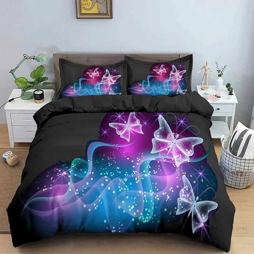 Set di Biancheria da Letto con Motivi Floreali e Farfalle, Copripiumino e Federe per Ragazzi e Ragazze, Misura Twin e Queen, per Bambini e Adulti, Tessile per la Casa