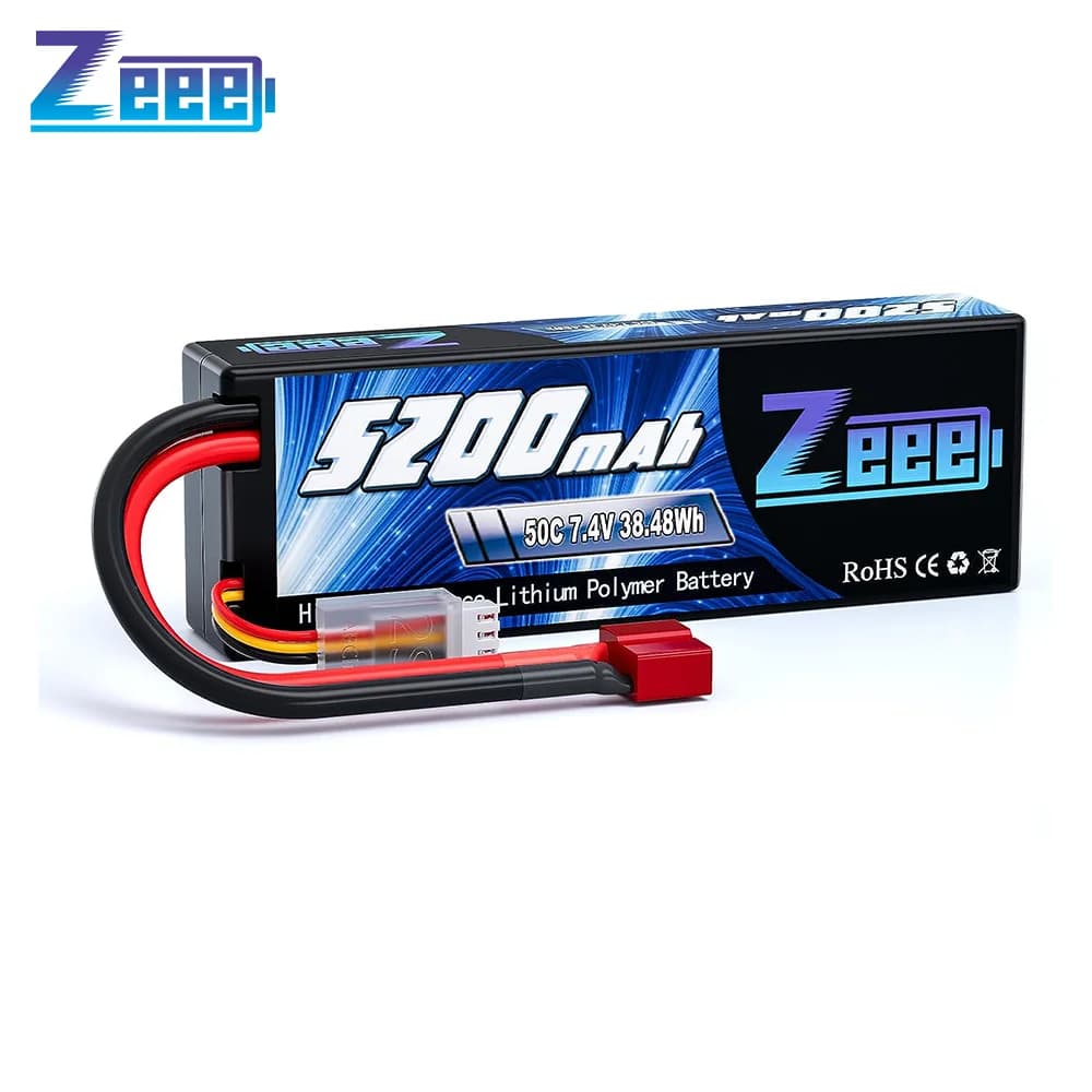 Zeee 5200mAh 2S RC Lipo Batteria 7.4V 50C con Spina a T per RC Auto Truggy Buggy Serbatoio Evader Barca Elicottero FPV Drone Parti del Modello