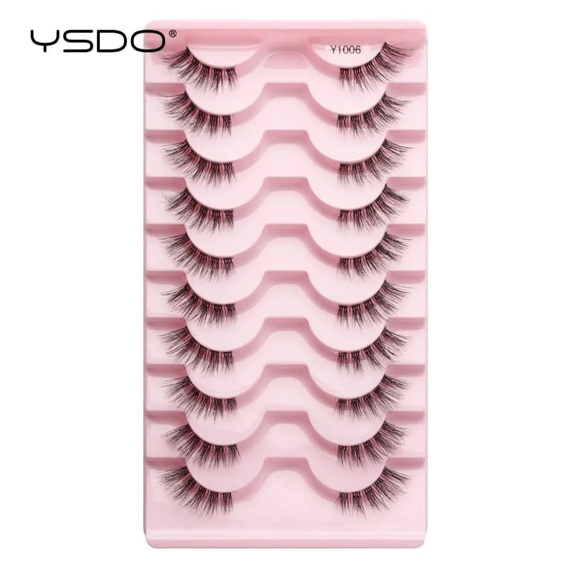 YSDO 5/10 Paia Ciglia Finte Naturali Lunghe Finte 3D Ciglia di Visone Fatte A Mano Estensione Ciglia Finte Trucco Morbido Mezze Ciglia Finte