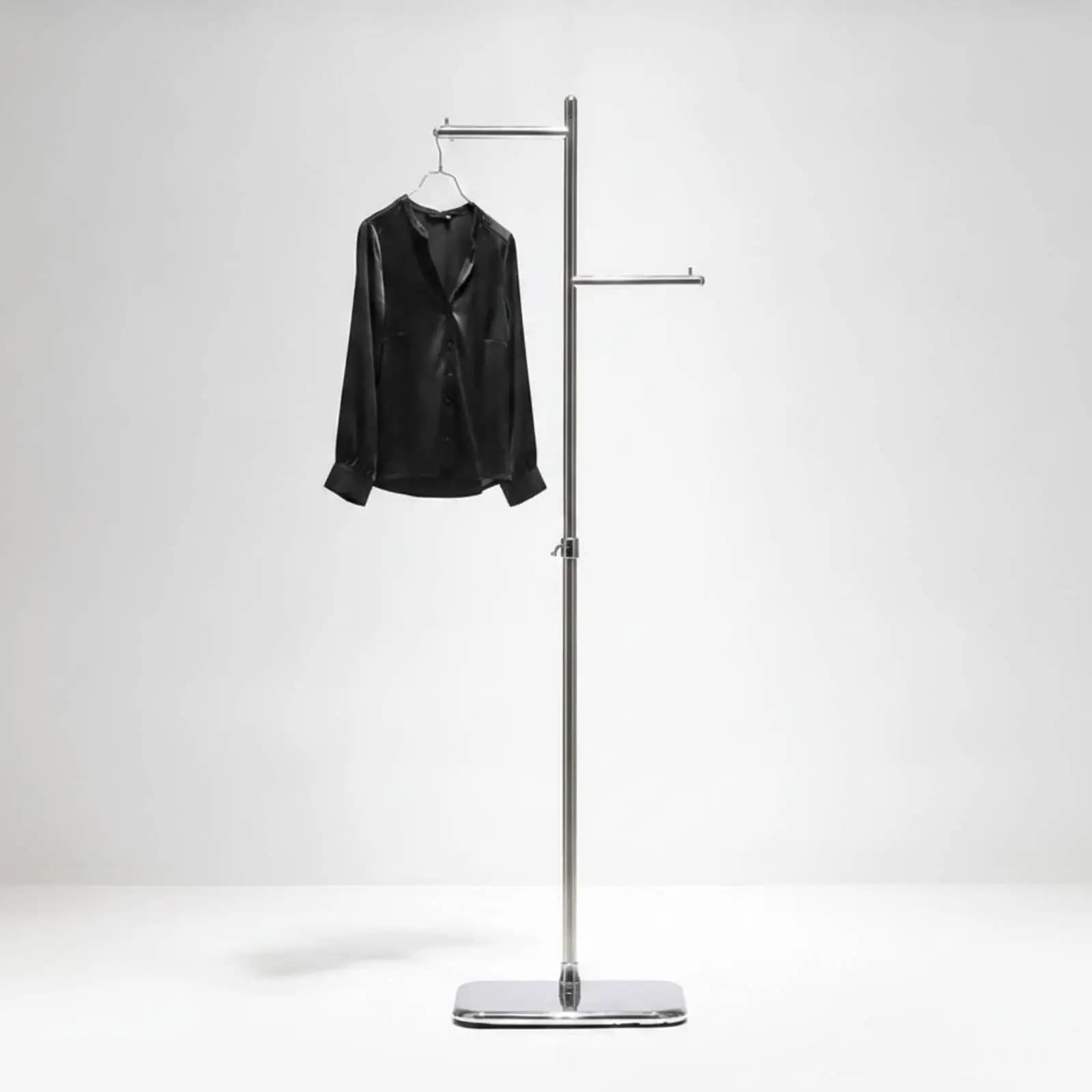 Floor Standing Clothing Display Rack for Live Broadcast Room Stainless Steel Clothes Hanger Stand with Weighted Base Adjustable