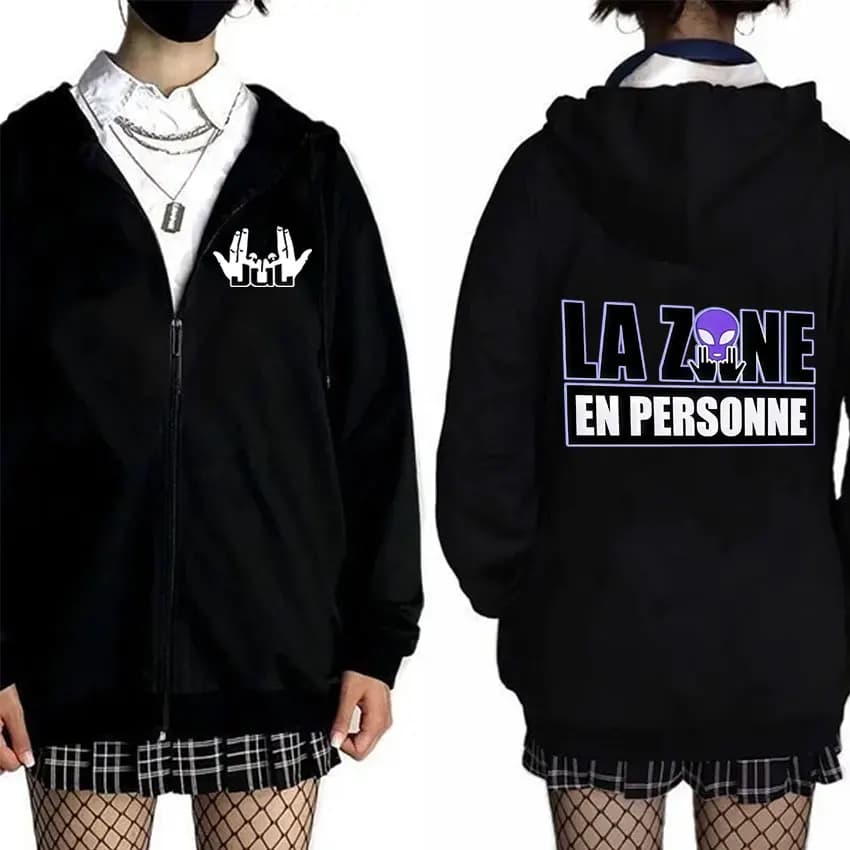 Felpa con cappuccio con cerniera grafica Rapper francese Jul Uomo Donna Moda Felpe con cappuccio Hip Hop Cappotto da giacca con zip in cotone in pile oversize casual da uomo