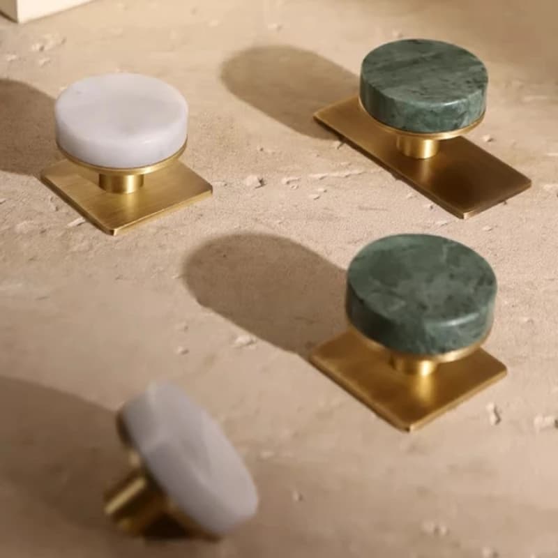 Maniglia per Mobili in Marmo Verde e Bianco, Pomello Rotondo in Ottone per Cassetti, Maniglie per Cucina, Vetrinetta Vini, Scarpiera, Porta, Armadio, Fai da Te, Casa
