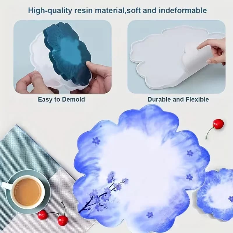 High-quality 4pcs Large Silicone Flower Coaster Molds Kit Epoxy Resin Craft Making Tool for DIY Home Decor Cup Mat Coaster
