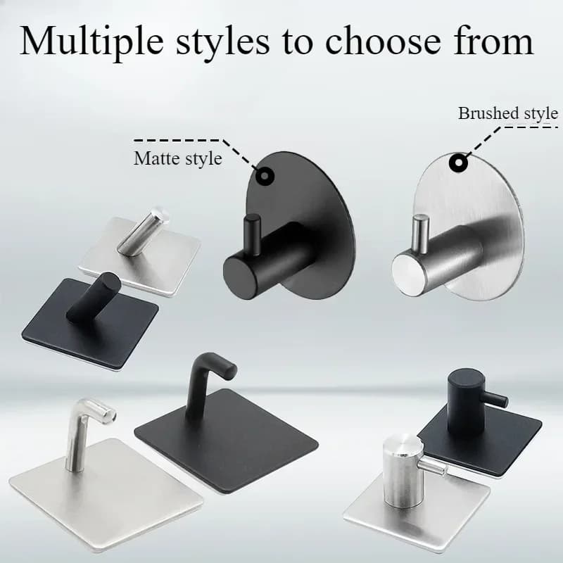 Bathroom Accessories Adhesive Wall Hook Stainless Steel Towels Hooks Hanging Organizer Key Holder Bag Hanger Crochet Mural