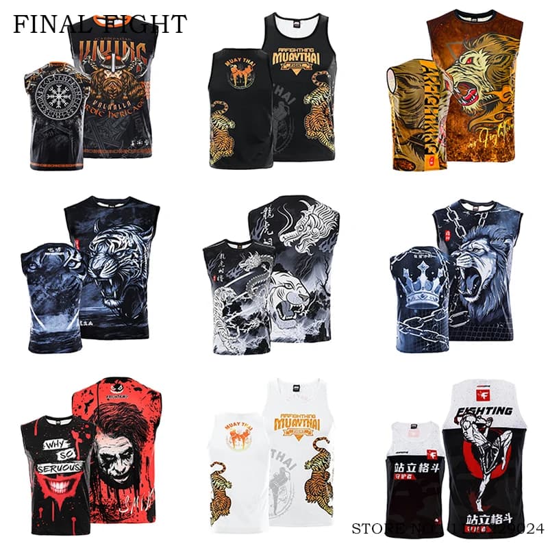 Muay Thai Canottiera Uomo Donna Tiger Boxing Training Vest Sparring Arti marziali MMA T Shirt Senza maniche Palestra Sport Allenamento Rashguard